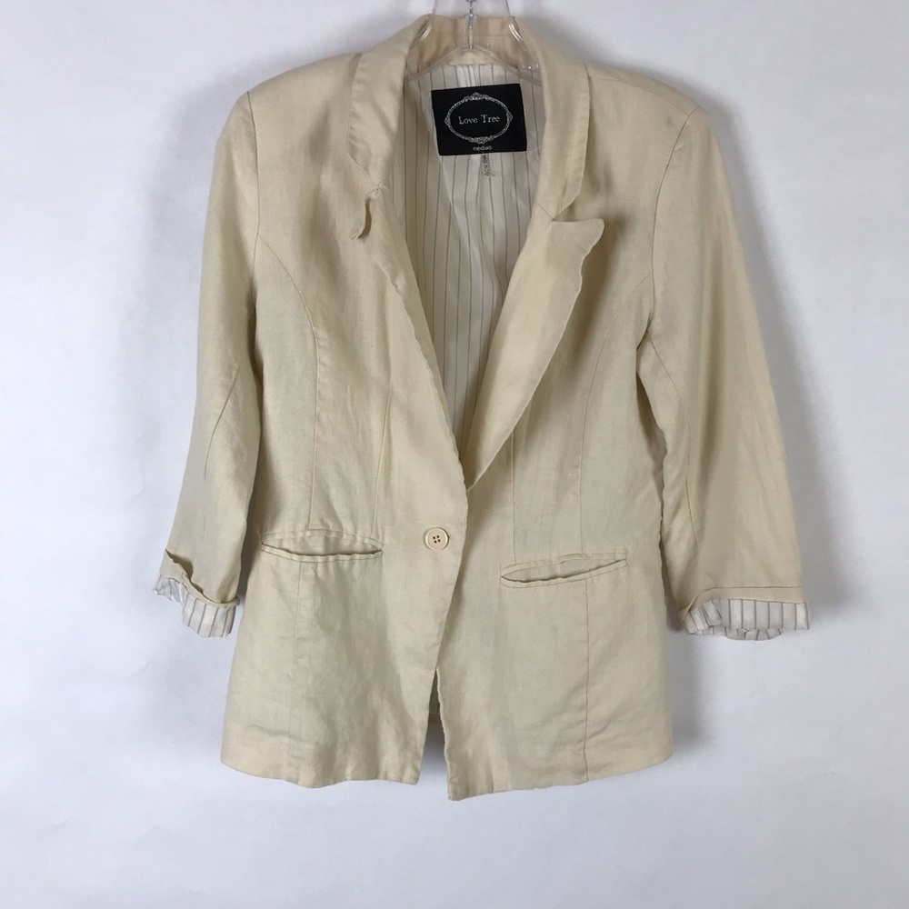 Love Tree 100% Linen Blazer Cream Size Medium